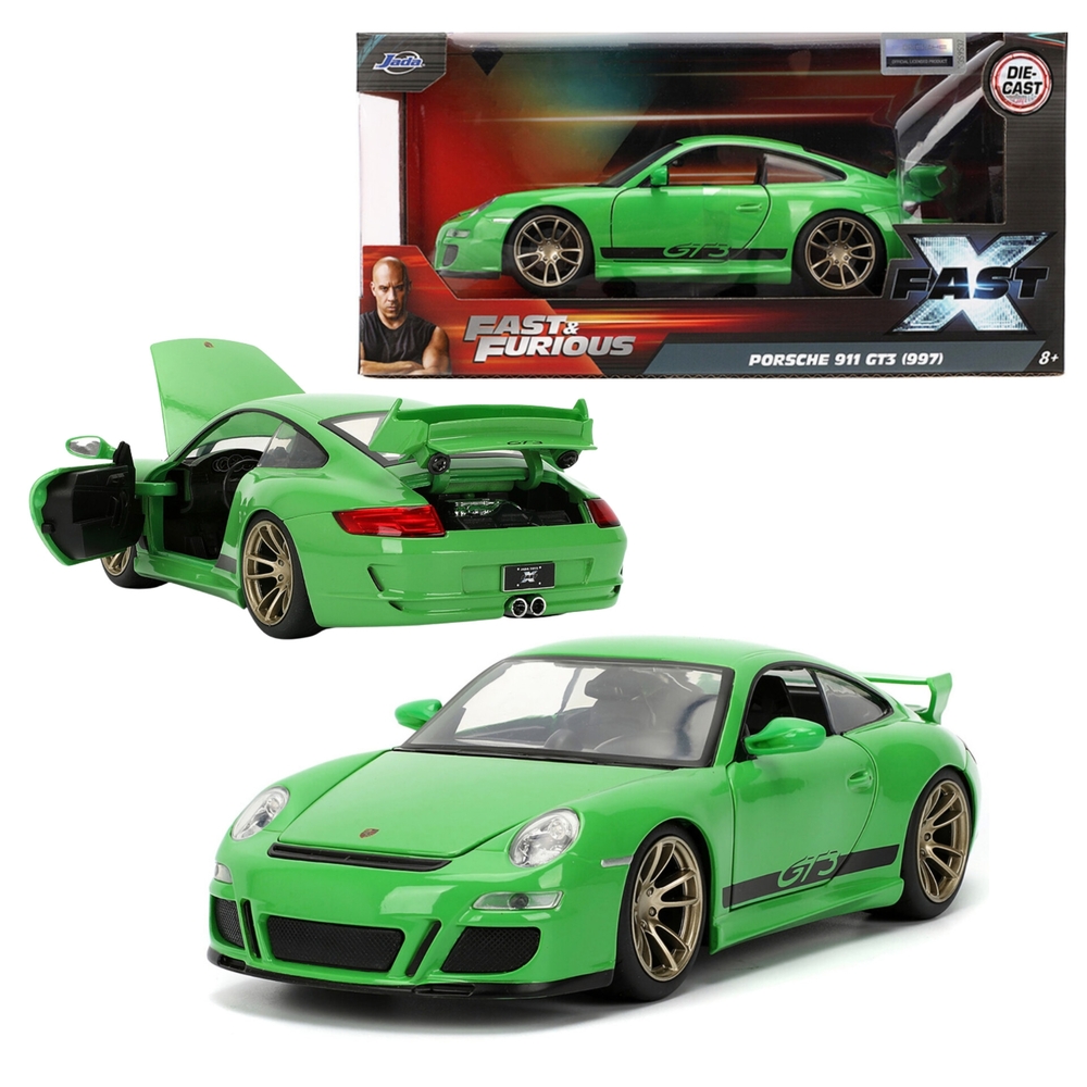 NEW Porsche 911 GT3 (997) Green with Black Fast & Furious 1/24 Jada